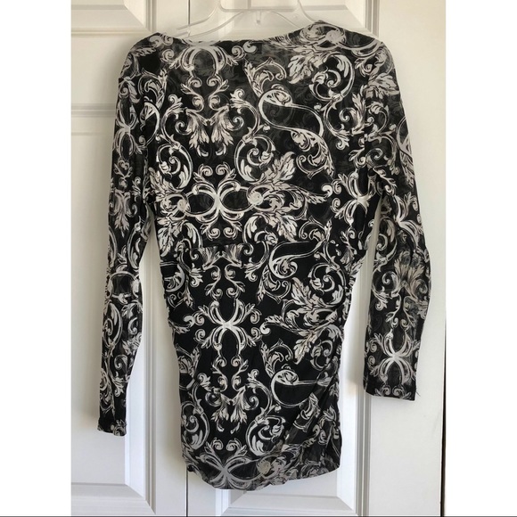 INC International Concepts Medium Printed Faux-Wrap Top Eastern Floral, Black an - Picture 2 of 5